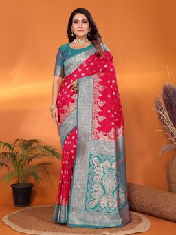 Elora - Women Silk Pink Floral Saree with Unstitched Blouse