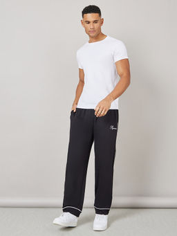 Styli - Men's Black Contrast Piping Detail Relaxed Terry Joggers Cotton