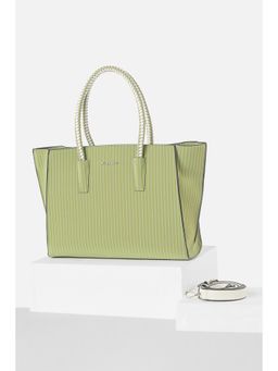Allen Solly - Womens Green Stripes Tote Bag with Detachable Strap