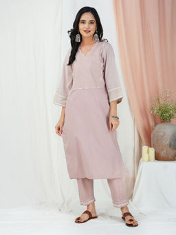 Zuri - Taupe Embroidered Cotton kurta Paired With Matching Pant