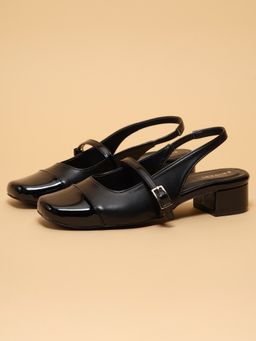 ERIDANI - Women Briar Black Slingback Closed Toe Sandal Heels