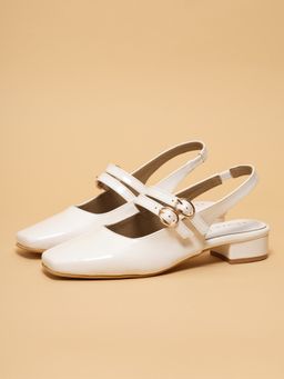 ERIDANI - Women Cianna White Slingback Closed Toe Sandal Heels