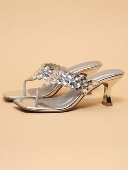ERIDANI - Women Leia Silver Embellished Heels