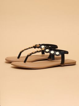 ERIDANI - Women Raha Black Studded Thong Sandals