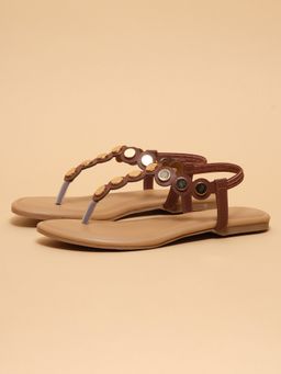 ERIDANI - Women Raha Brown Studded Thong Sandals