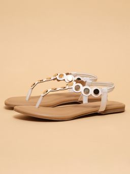 ERIDANI - Women Raha White Studded Thong Sandals