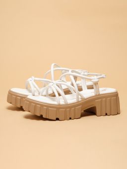 ERIDANI - Women Vesper White Chunky Sandal Heels