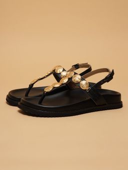 ERIDANI - Women Yvette Black Studded Thong Sandals