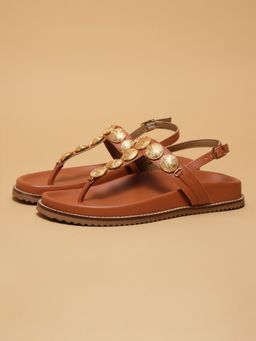 ERIDANI - Women Yvette Tan Studded Thong Sandals