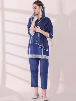 STYLEBAAZI - Women Solid Navy Blue Pakistani Style Co-Ord (Set of 3)