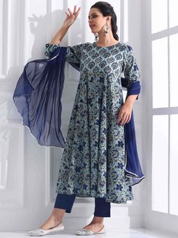 STYLEBAAZI - Yoke Design Gotta Patti Anarkali Kurta and Trouser With Chiffon Dupatta (Set of 3)