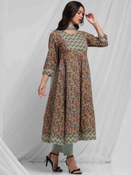 STYLEBAAZI - Yoke Design Floral Gotta Patti Kurta and Trouser With Dupatta (Set of 3)