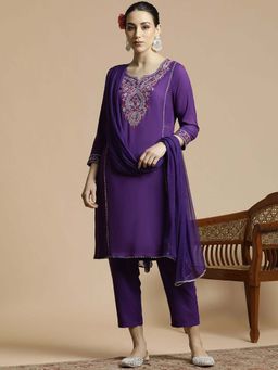 STYLEBAAZI - Embroidered Thread Work Kurta and Pant With Dupatta (Set of 3)