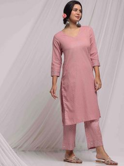 STYLEBAAZI - Embroidered Thread Work Solid Kurta and Pant (Set of 2)