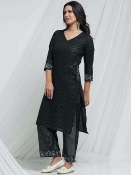 STYLEBAAZI - Embroidered Kantha Work Solid Kurta and Trouser (Set of 2)