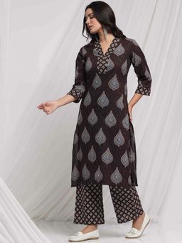 STYLEBAAZI - Printed Kantha Work Ethnic Motifs Kurta and Pant (Set of 2)