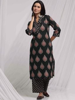 STYLEBAAZI - Printed Kantha Work Ethnic Motifs Kurta and Pant (Set of 2)