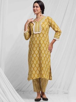 STYLEBAAZI - Printed Kantha Work Floral Kurta and Trouser (Set of 2)