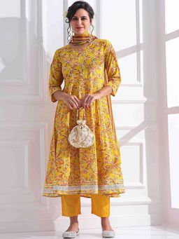 STYLEBAAZI - Printed Gotta Patti Anarkali Kurta and Trouser With Dupatta (Set of 3)