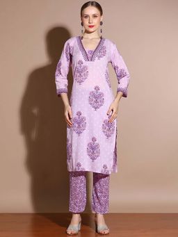 SHAHAD - Floral Printed Pure Cotton Kurta with Pant (Set of 2)