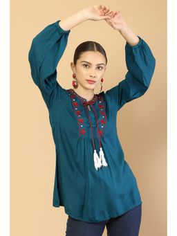 Soch - Women Turquoise Embroidered Tunic