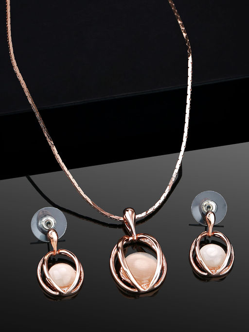 Estele Rose Gold Plated Shell Pendent Set for Women