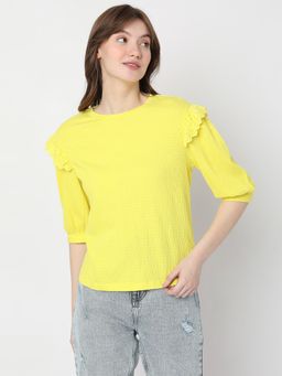 VERO MODA - Women Solid Casual Wear Yellow Top