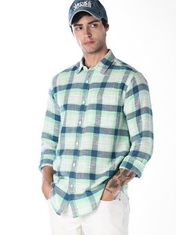 Jack & Jones - Blue Cotton Checks Full Sleeves Shirt