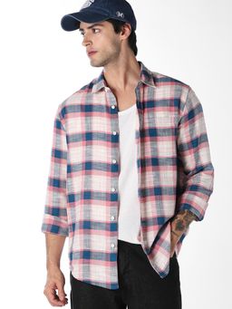Jack & Jones - Pink Cotton Checks Full Sleeves Shirt