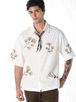 Jack & Jones - White Oversized Embroidered Shirt