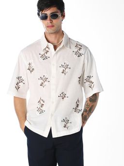 Jack & Jones - White Embroidered Oversized Shirt