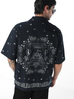 Jack & Jones - Navy Blue Printed Oversized Shirt