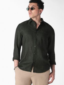 Jack & Jones - Dark Green Linen Regular Fit Shirt