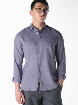 Jack & Jones - Purple Linen Regular Fit Shirt
