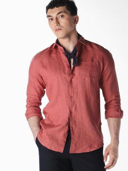 Jack & Jones - Rust Red Linen Regular Fit Shirt