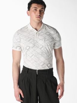 Jack & Jones - White Typographic Print Cotton Polo T-Shirt