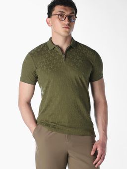 Jack & Jones - Green Jacquard Regular Fit Polo T-Shirt