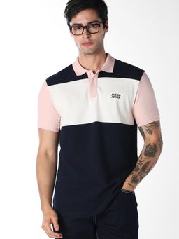 Jack & Jones - Colorblock Cotton Pink Polo T-Shirt