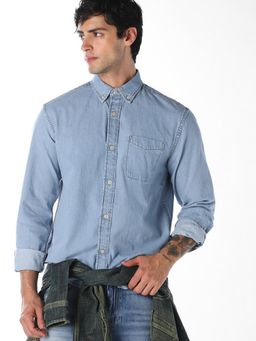 Jack & Jones - Blue Contrast Stitch Denim Shirt