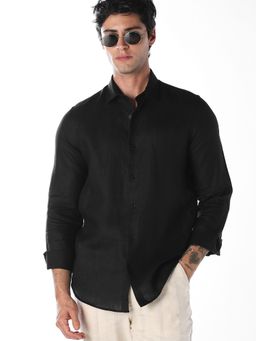 Jack & Jones - Black Linen Full Sleeves Shirt