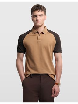 Arrow Sports - Mens Brown Colorblock Solid Regular Fit Polo T-Shirt