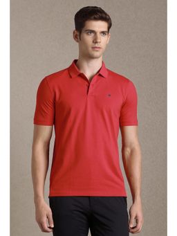 Louis Philippe - Mens Red Textured Polo T-Shirt