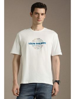 Louis Philippe - Mens White Graphic Print Crew Neck T-Shirt