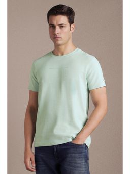 Louis Philippe - Mens Light Blue Textured Crew Neck T-Shirt