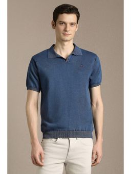 Louis Philippe - Mens Blue Textured Polo T-Shirt