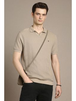 Louis Philippe - Mens Beige Textured Polo T-Shirt
