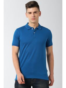 Peter England - Mens Blue Solid Polo T-Shirt