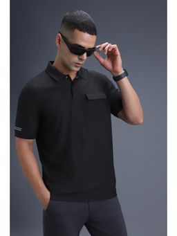Van Heusen - Mens Black Textured Polo Neck T-Shirt