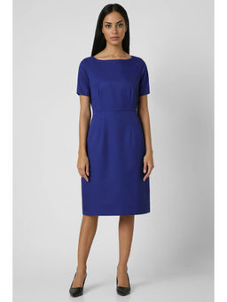 Van Heusen - Women Navy Blue Solid Knee Length Formal Dress