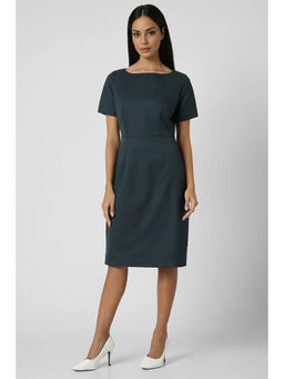 Van Heusen - Women Green Solid Knee Length Formal Dress